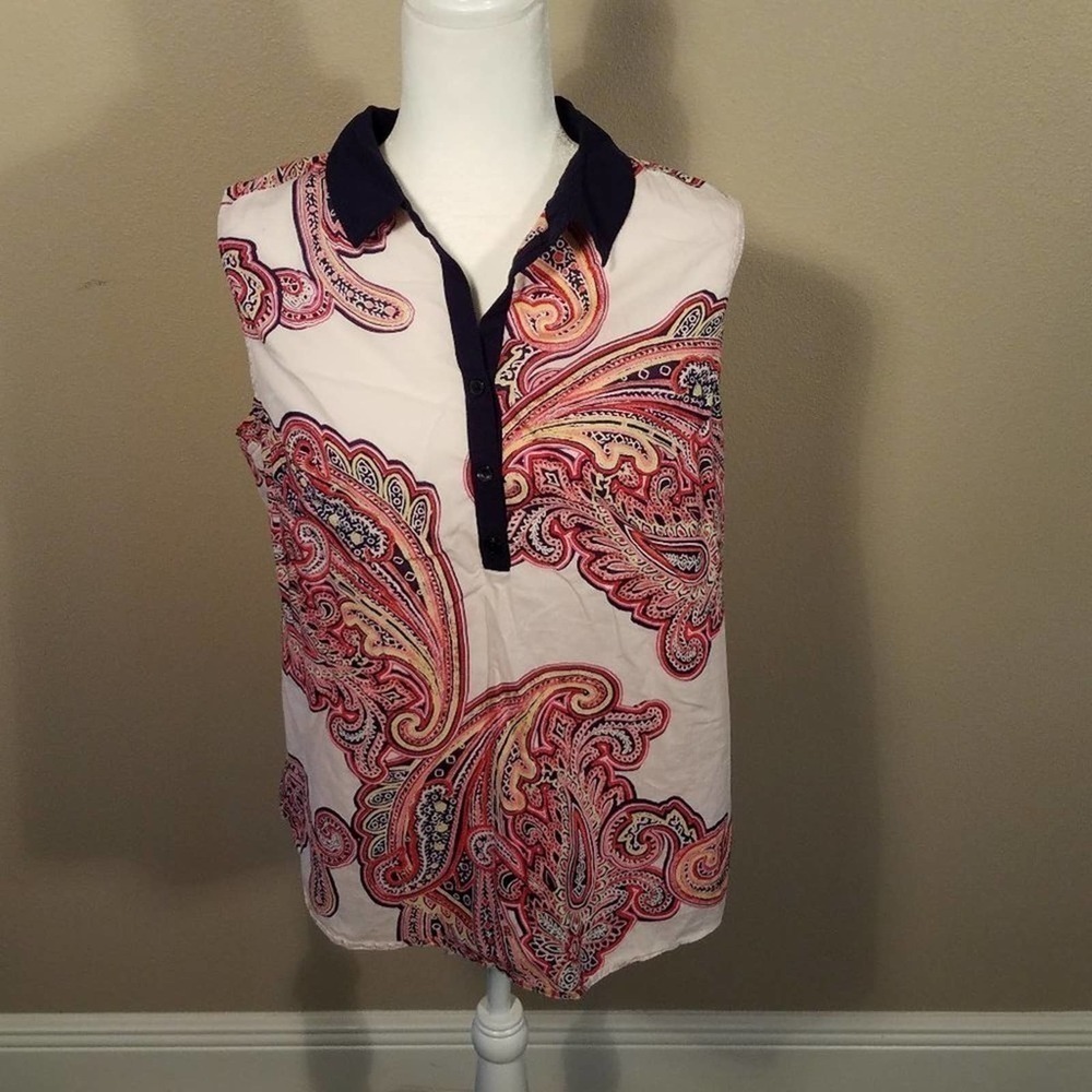 🦋 Liz Claiborne Cotton Paisley Sleeveless Blouse Top